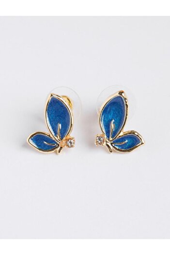 Jimmy Key Blue Enamel Detailed Leaf Figured Earrings