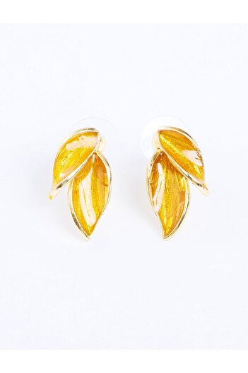 Jimmy Key Orange Leaf Figured Enamel Detailed Earrings