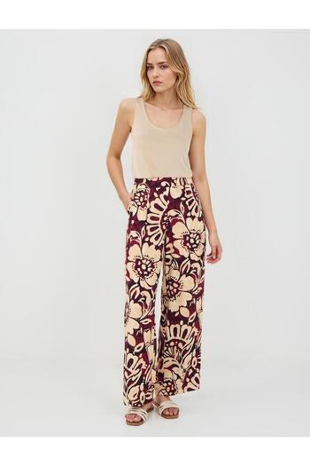 Jimmy Key Burgundy High Waist Wide Leg Long Patterned Trousers