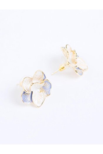 Jimmy Key Modern Earrings with Blue Enamel Detail and Flower Figures