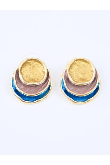Jimmy Key Green Enamel Detailed Round Figured Earrings