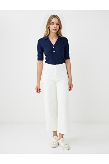 Jimmy Key Ecru High Waist Wide Leg Denim Pants