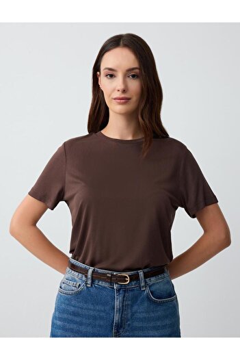 Jimmy Key Bitter Brown Crew Neck Short Sleeve Knitted Modal T-Shirt