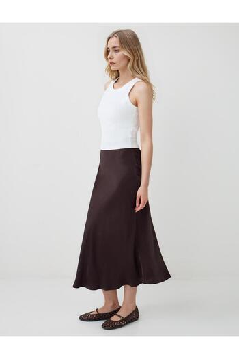 Jimmy Key Brown Regular Waist Slim Fit Long Satin Skirt