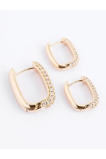 Jimmy Key Gold Color Shiny Stone Square Figured Earrings Set