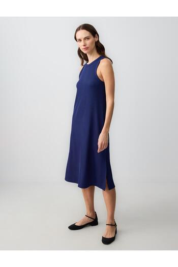 Jimmy Key Μπλε Navy Relaxed Cut Αμάνικο Πλεκτό Μίντι Φόρεμα