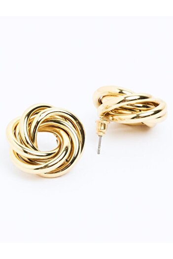 Jimmy Key Gold Color Twist Patterned Shiny Earrings