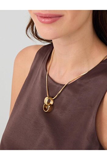 Jimmy Key Gold Color Double Ring Detailed Chain Necklace