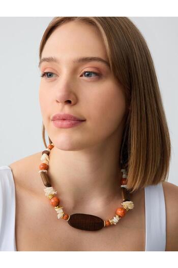 Jimmy Key Adjustable Necklace with Orange Wood Detail and Natural Stone