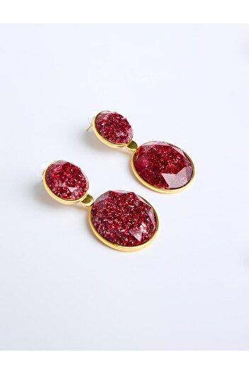 Jimmy Key Burgundy Round Shiny Detailed Earrings