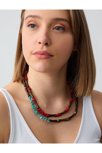 Jimmy Key Mixed Natural Stone Detailed Adjustable Double Necklace Set