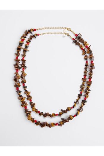 Jimmy Key Mixed Natural Stone Detailed Double Necklace Set