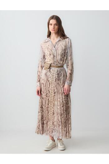 Jimmy Key Stone Relaxed Cut High Waist Patterned Long Chiffon Skirt