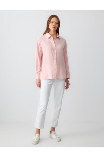 Jimmy Key Light Pink Relaxed Cut Long Sleeve Modal Woven Shirt