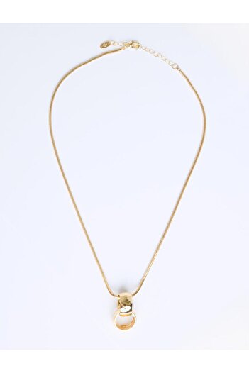 Jimmy Key Gold Color Double Ring Detailed Chain Necklace