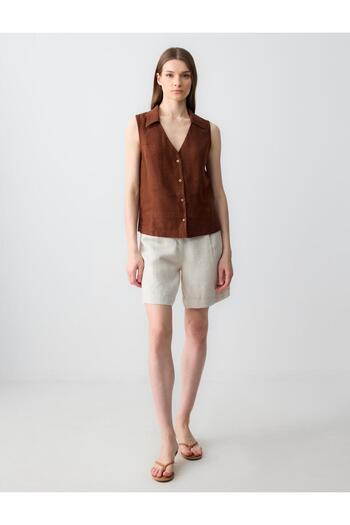 Jimmy Key Bitter Brown 100% Linen Slim Fit Sleeveless Shirt