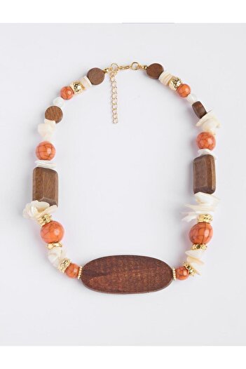Jimmy Key Adjustable Necklace with Orange Wood Detail and Natural Stone
