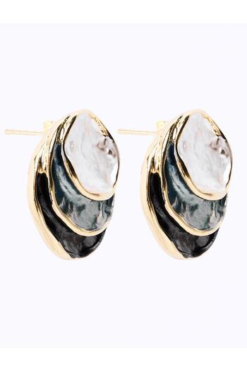 Jimmy Key Black Enamel Detailed Round Figured Earrings