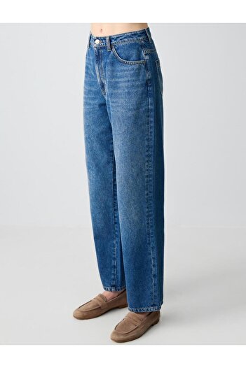 Jimmy Key Mid Rodeo %100 Pamuk Rahat Kesim Yüksek Bel Bol Paça Denim Pantolon