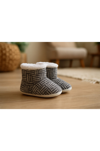 Puppis Baby Organic 100% Wool Baby Slippers, Patterned Non-Slip Sole, Anti-Sweat, Ilkadım