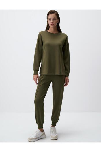 Jimmy Key Khaki Crew Neck Long Sleeve Oversize Sweatshirt