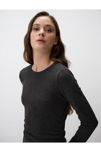 Jimmy Key Μακρυμάνικο μίντι φόρεμα Anthracite Melange Crew Neck Slim Fit