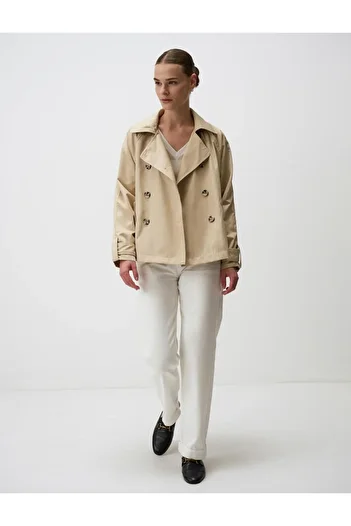 Jimmy Key Beige Jacket Collar Short Trench Coat