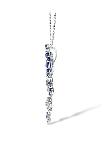 Brezza Lusso Jewelry Safir Taşlı Pırlanta Model Çiçek Demeti Kadın Gümüş Kolye