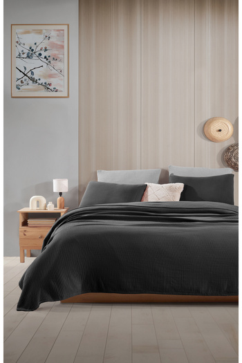 destinyhometex Muslină neagră cu 4 straturi, 100% bumbac, fără franjuri 260x240cm