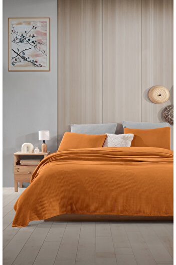 destinyhometex Caramel Colored 4 Layer Multi Muslin Oversized Fringe Free Cotton 100% 260X240Cm