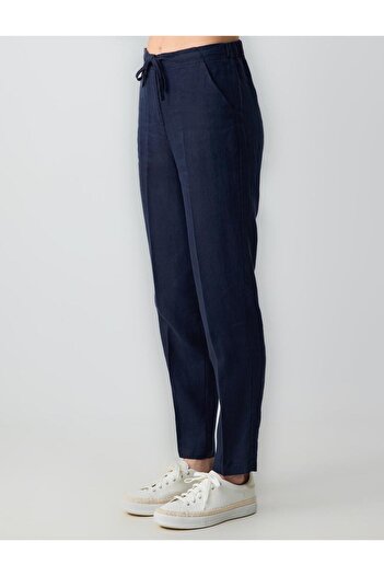 Jimmy Key Παντελόνι Navy Blue 100% λινό ψηλόμεσο κανονικό πόδι