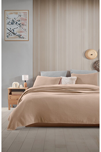 destinyhometex Stone Color 4 Layer Multi Muslin 100% Cotton Oversize Without Fringes 260X240Cm