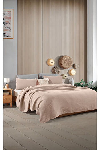 destinyhometex Mink Double 240x250cm Bedspread/2 Pieces 50x70cm Pillow 4 Layers Multi Muslin 100% Cotton