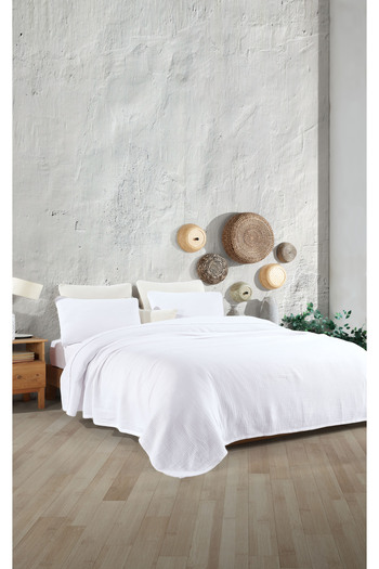 destinyhometex White Double 200 X 240cm Bedspread/2 Pieces 50x70cm Pillow 4 Layers Multi Muslin 100% Cotton