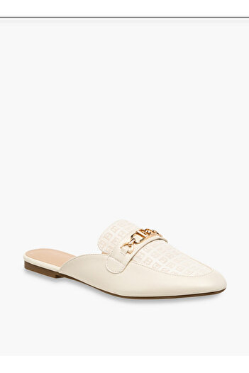 Flora Bella by Shoexpress Monogram Embossed Mules with Metal Accent