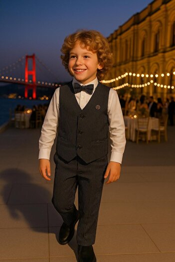 inowesta Men's Suit with Vest / Vest with Bow Tie / Shirt-Vest-Pants 3 Pcs Set