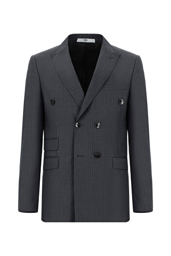 Kiğılı Super Slim Fit Ekstra Dar Kesim Çizgili Kruvaze Takım Elbise