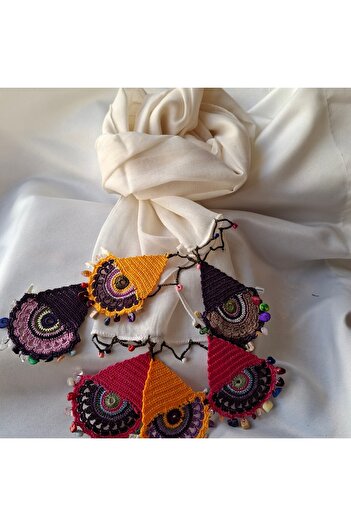 azra takı tasarım Handmade Authentic, Cream and Colorful Women's Scarf.