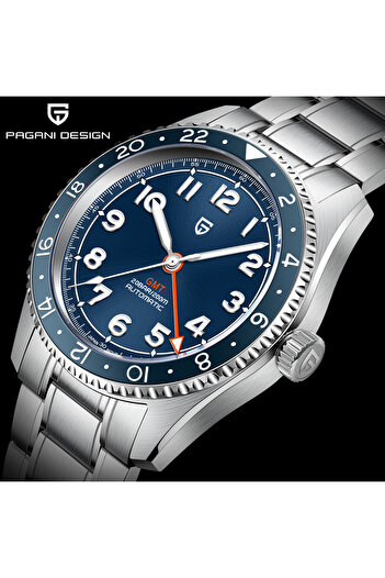 Pagani design PD-1784 Erkek Saati Otomatik GMT Paslanmaz Çelik Kayışlı Japon NH34A Hareket Safir Cam Su Geçirmez