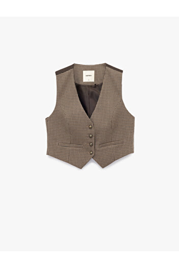 Koton Slim Fit Plaid Blazer Vest with Buttons