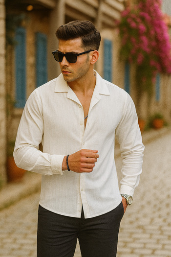 Pobudo White Color Linen Look Sports Shirt