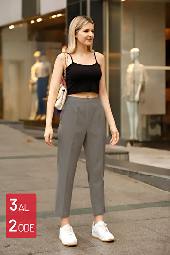 adba style Exclusive Havuç Paça Lastikli Yüksek Bel Dokuma Kadın Pantolon 4001