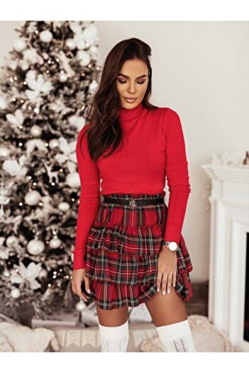 Intisimo Women's Suitcase-type Blouse, With Collar, Slimfit, Fine Knit, Viscose, Red - L-XL