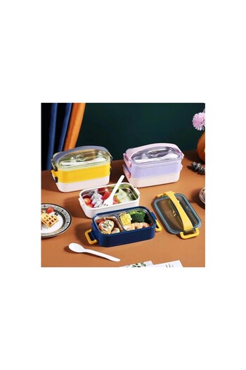 Vagonlife Double Layer Stainless Steel Lunch Box Lunch Box Storage Container Navy Blue-Cream