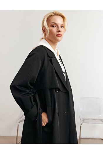 KYR Belted Long Trench Coat Black