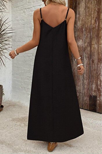 MODA Women's Patterned Single Jersey Dress with Wide V-Neck and Rope Strap