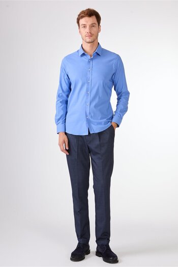 Dufy Cămașă pentru bărbați, albastru închis, slim fit, cu guler clasic, cu mânecă lungă