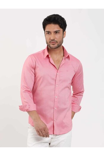 Dufy Light Red Men's Slim Fit Straight Brent Buttoned Collar Long Sleeve Shirt