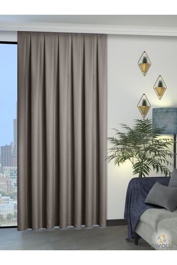 FAVOLLİ Gray Color Pleated Linen Textured Background Curtain