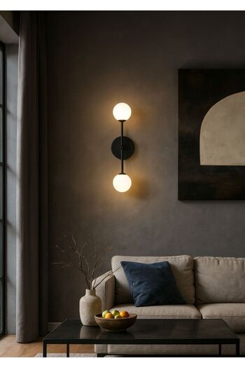 VENON Fiesta Glop White Glass Sconce Black Wall Lamp Modern Retro for Bedroom-Bedside-Bathroom